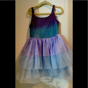 Beautiful galaxy shimmer dress, chiffon skirt. Excel cond. Sz 5. Cat & Jack.